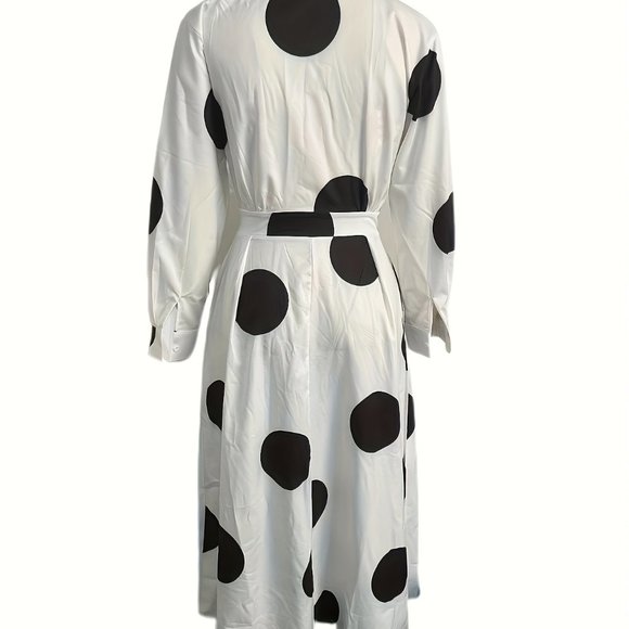 Polka Dot Print Surplice Neck Long Sleeve Maxi Dress - Picture 3 of 8